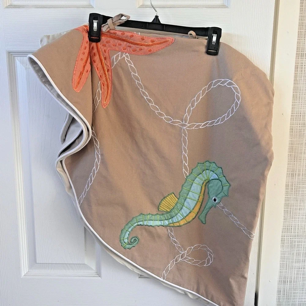 Nautical Christmas Tree Skirt Sanddollar Starfish Seahorse 54